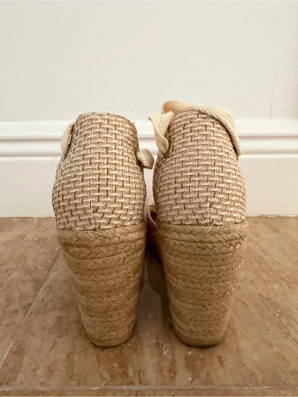 Pink Espadrille Wedge with Cream Ankle Tie